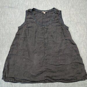 Flax Womens Linen Blouse Shirt Top Size Large Black Sleeveless Scoop Neck